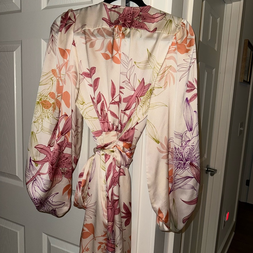 fab'rik Ivory and Pink Floral Wrap Dress